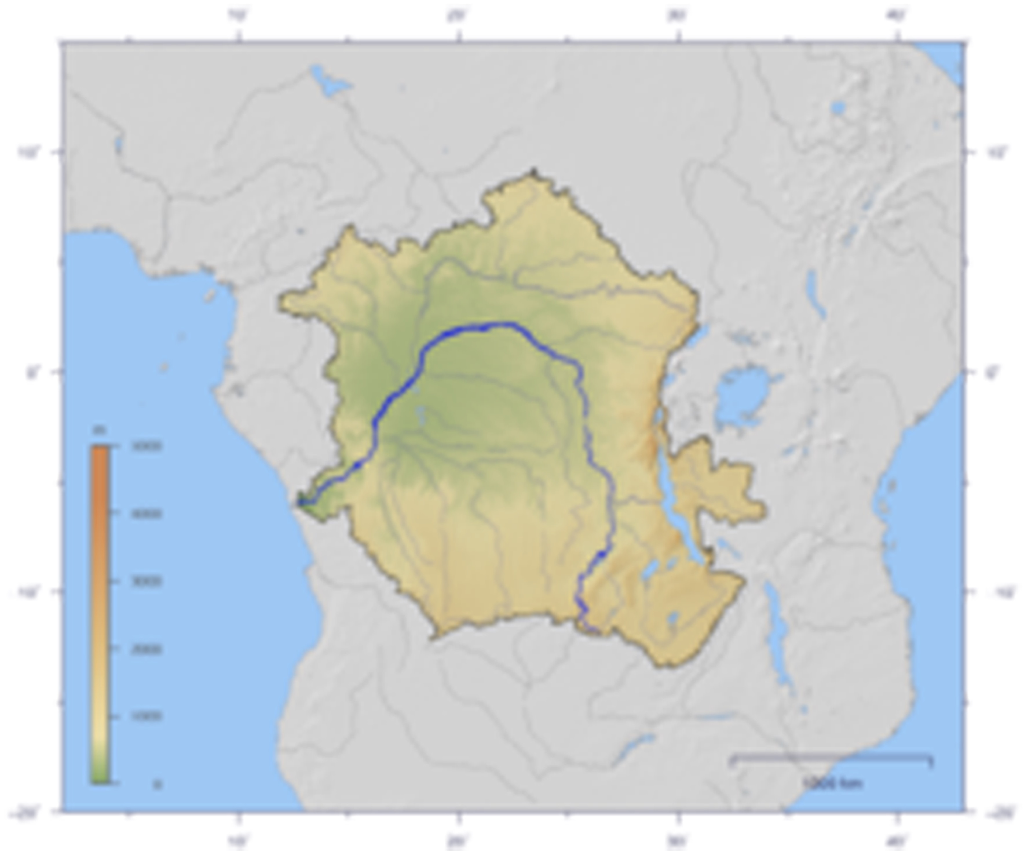 Граница бассейна реки Конго на карте